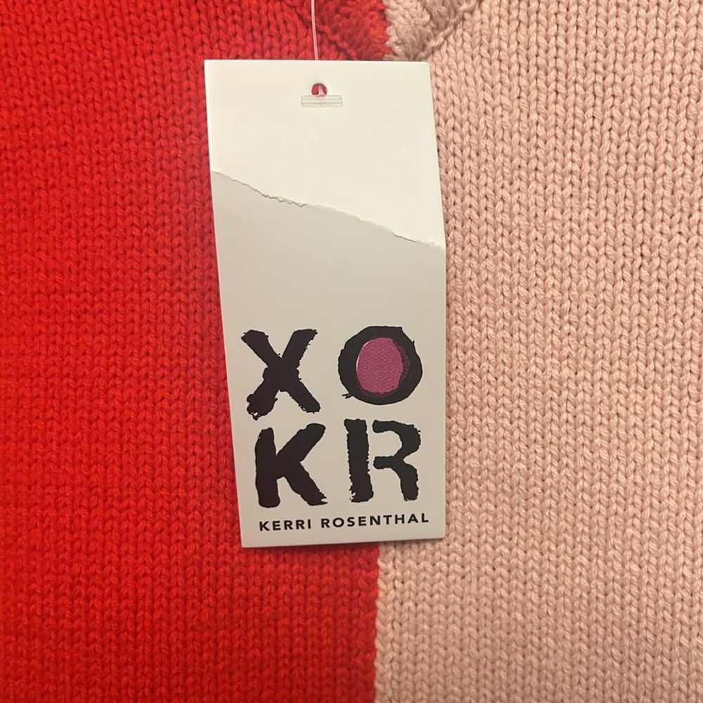 Kerri Rosenthal XOKR Heart V-neck Pullover Sweater pink‎ red size  Medium NEW - Picture 3 of 10